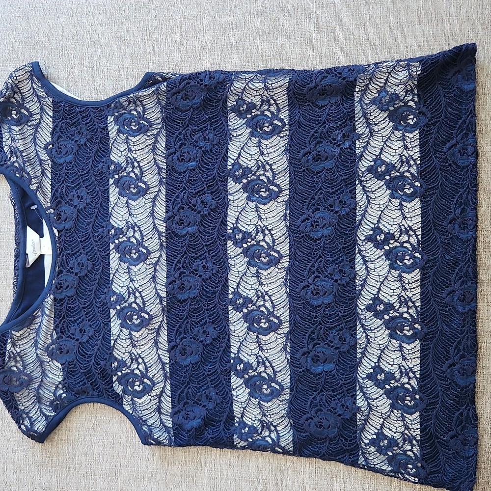 NWT CJBANKS SIZE X , 14W. Navy & cream stripes with floral lace over lay.